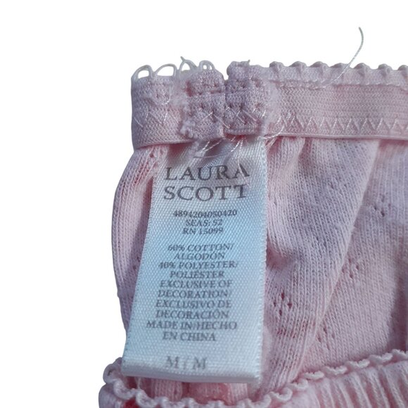 Laura Scott Womens Pajama Set Medium Pink Floral Print Cotton Blend Lace Trim - Picture 6 of 6